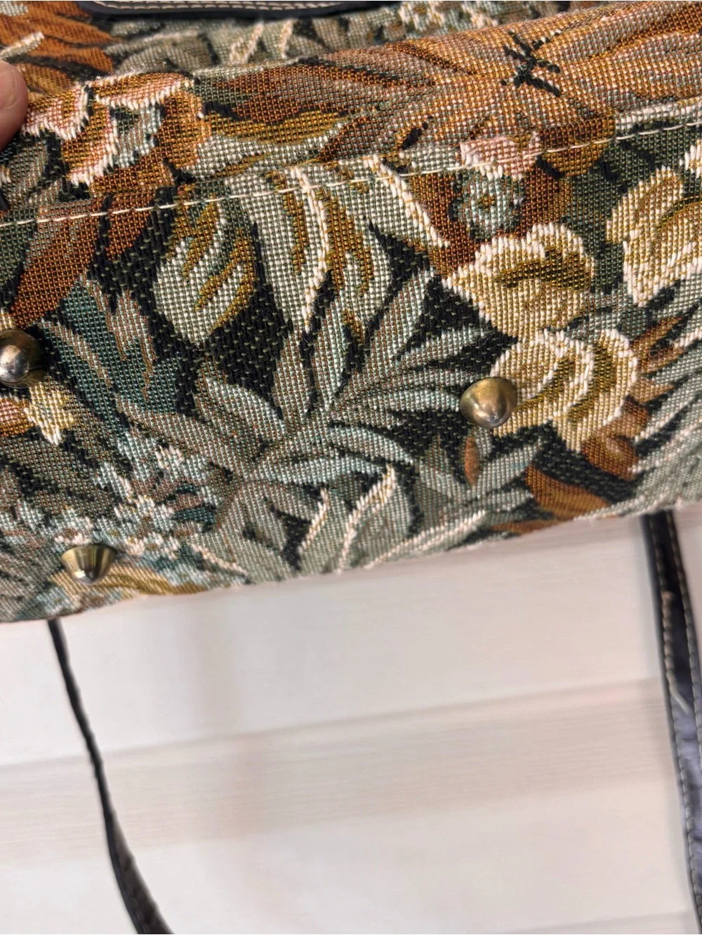 Vintage Floral Tapestry Top-Handle Bag in Brown and Black